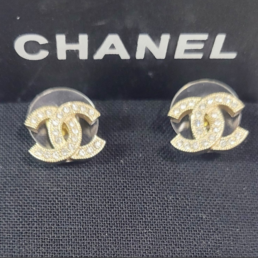 AUTHENTIC CHANEL Gold and Silver Crystal Earrings